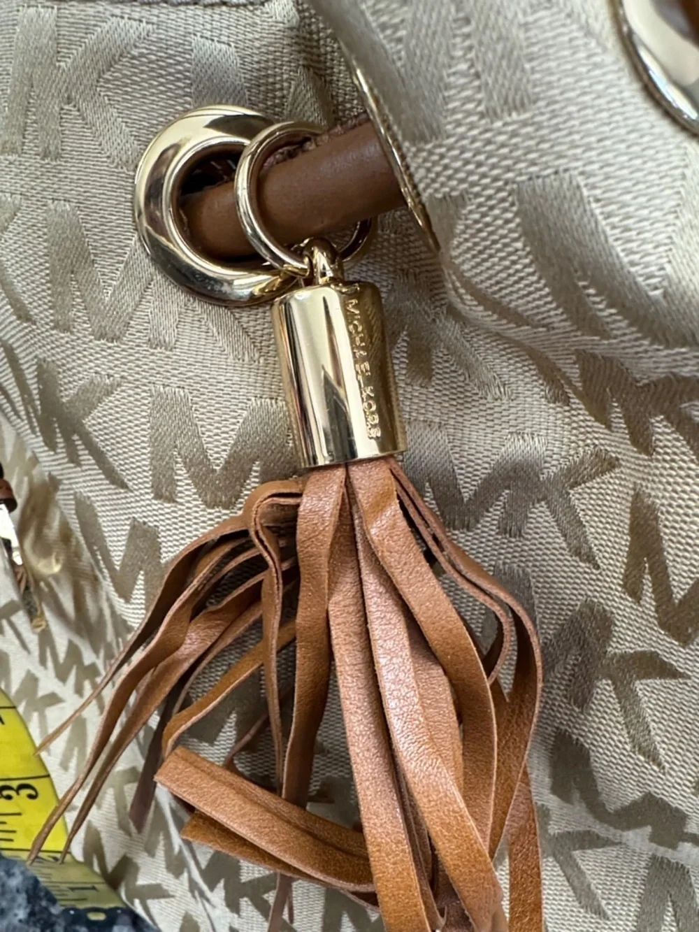 Michael Kors Beige MK Monogram Round handle Tote EUC